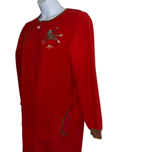 Nick & Nora Red Sock Monkey Pajamas Womens XL Footie Unionsuit PJs Costume Solid - Picture 4 of 10